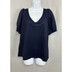 Ann Taylor Top Blouse Sz XL Navy Blue‎ Women's NWT V- Neck